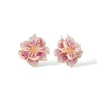 Santuzza Orecchini a forma di ibisco in argento Sterling 925 con zaffiro rosa e zirconia cubica per le donne, Argento sterling Gemma, Zaffiro