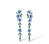 Santuzza Orecchini da donna a forma di peonia, in argento Sterling, smaltati, con spinello verde, Argento Sterling smaltato, spinello verde