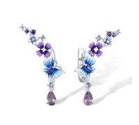 Santuzza Orecchini da donna in argento Sterling smaltato a forma di fiore, Gemma Smalto Gemma, Zirconia cubica