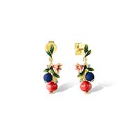 Santuzza Orecchini pendenti a forma di orchidea, in argento Sterling 925, con zirconia cubica bianca, smaltati a mano, con fiore bianco, regalo per donne, Pietra preziosa smaltata in argento ster