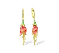 Santuzza Rosso Tulipano Argento Orecchini Genuini 925 Sterling Silver Squisito Fiore Smalto Fatto a Mano Ciondola Gioielli Orecchino Per Le Donne