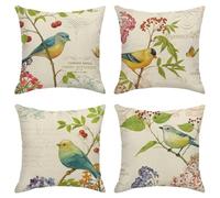 Sanwarm, set di 4 federe decorative per cuscini con pittura arcobaleno e uccelli, per arredamento casa, 45 x 45 cm / 18" x 18", per divano, divano letto, auto, esterno