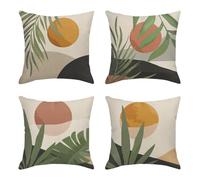 Sanwarm Set di 4 federe decorative per cuscini da esterni, motivo foglia verde e marrone secolo, 45 x 45 cm, per cuscini da esterni per divano