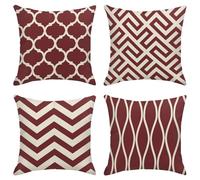 Sanwarm Set di 4 federe per cuscini decorativi per la casa, motivo geometrico, beige, bordeaux, marmo, retrò, 45,7 x 45,7 cm, per esterni, divano, divano