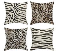 Sanwarm Set di 4 federe per cuscini decorativi per la casa, motivo leopardato, marrone, safari, astratto, 45,7 x 45,7 cm, per esterni, divano, federe