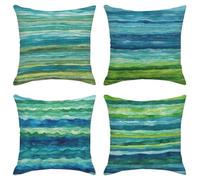 Sanwarm Set di 4 Fodere Cuscini Decorative per Cuscini Decorativi 40,5 x 40,5 cm, per Divano, Acquerello, Colore Blu, Verde, Strisce