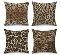 Sanwarm Set di 4 Fodere Cuscini Decorativi, Copricuscini per Divano e Divano, Motivo Leopardato, Animali Africani, Fodera Cuscini 40,5 x 40,5 cm, Colore: Nero