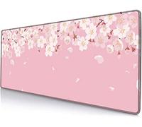 Sanwumian Tappetino per mouse da gioco, grande, motivo floreale rosa, da donna, con base in gomma antiscivolo, per tastiera, da scrivania con bordi cuciti, 80 x 30 cm, fiori di ciliegio giapponesi