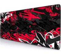 Sanwumian Tappetino per mouse da gioco, XXL di grandi dimensioni, con base in gomma antiscivolo, tappetino per mouse e tastiera con bordi cuciti, 80 x 30 cm, nero e rosso