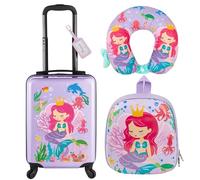 Sanwuta 4 Pz Bagagli per Ragazza Rolling Valigia con Ruota Kid Bagagli Set con Zaino Collo Cuscino Nome Tag, Sirena, 17 Inch