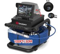 Sanyipace Telecamera di Ispezione 30m con DVR, Telecamera per Ispezione Tubi Fognature con Registratore Audio, Batteria da 5600 mAh, 8 Luci Led Regolabili, Scheda da 16GB inclusa