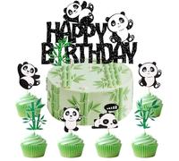 SANYUANHE 25 Pezzi Panda Cupcake Topper,Decorazioni per torte tema foresta,Stile minimal bianco e nero con verde,Compleanno per bambini Battesimo Neonato Festa a tema Animali carini