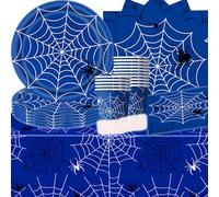 SANYUANHE 61 Pezzi Kit di Posate Per Feste a Tema Ragno Per Bambini Con Motivo Blu e Rosso,Articoli Per Feste a Tema Ragno,Decorazioni Per Compleanni Halloween,Piatti Tazze Tovaglioli palloncino