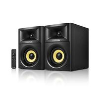 Sanyun SW205 Casse da Scaffale 2.0 4", Scena Sonora Espansa, Dual-DSP | DAC 24 bit Integrato, Bluetooth 5.4/Ottico/AUX, Woofer Fibra Vetro 80W 10cm, Tweeter Seta, Telecomando RF (Coppia, Nero)
