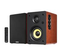 Sanyun SW206 Altoparlanti da Scaffale HiFi 4” con Modalità Studio, 80W Attivi, Bluetooth 5.4/Ottico/Coassiale/TRS/Aux/DAC USB 24bit, per Giradischi TV PC Desktop, Cabinet in Legno, Telecomando, Rosso
