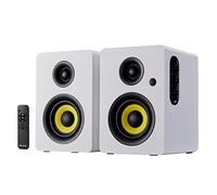 Sanyun SW206 Altoparlanti da Scaffale HiFi 4” con Modalità Studio, 80W Attivi, Bluetooth 5.4/Ottico/Coassiale/TRS/Aux/DAC USB 24bit, per Giradischi TV PC Desktop, Cabinet in MDF, Telecomando, Bianco