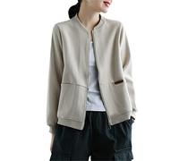 SaoBiiu Donne Primavera Casual Nero Bomber Giacche Bomber Cotone Madre Ritagliato Capispalla, Beige, M