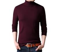 SaoBiiu Maglione A Collo Alto da Uomo Maglione A Maniche Lunghe Casual in Maglia di Lana 100% Maglione Pullover Slim Fit in Pura Lana Burgundy M