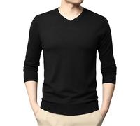 SaoBiiu Maglione da Uomo in Lana E Seta T-Shirt in Maglia A Maniche Lunghe Primavera Autunno Maglione Pullover in Lana Sottile Casual da Uomo Black XL