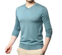 SaoBiiu Maglione da Uomo in Lana E Seta T-Shirt in Maglia A Maniche Lunghe Primavera Autunno Maglione Pullover in Lana Sottile Casual da Uomo Blue XL