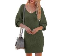 Saodimallsu Abito a maglia da donna con scollo a V, abito maglione a maniche lunghe, pullover elegante, mini abito, maglione, abiti casual, tunica, abito a maglia, pullover a maglia, abito per autunno