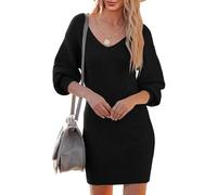 Saodimallsu, abito in maglia da donna, con scollo a V, maglione, a maniche lunghe, elegante, mini abito, maglione, abiti da tempo libero, tunica, maglione, abito lavorato a maglia per l'autunno e