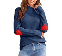 Saodimallsu Maglione da donna a forma di cuore, casual, a collo alto, per autunno e inverno, a maglia grossa, Blu scuro, L