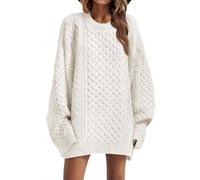Saodimallsu Maglione da donna a maglia grossa, oversize, girocollo, a maniche lunghe, per l'inverno, casual, bianco, M