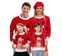 Saodimallsu Set di Maglioni Natalizi per Famiglia, Girocollo, a Maniche Lunghe, per Natale, da Uomo e da Donna, per Bambini, Motivo Renna, Maglione Invernale Caldo, A-Rosso Donna, L