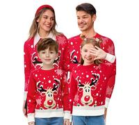 Saodimallsu Set di Maglioni Natalizi per Famiglia, Girocollo, a Maniche Lunghe, per Natale, da Uomo e da Donna, per Bambini, Motivo Renna, Maglione Invernale Caldo, D-Rosso Uomo, L