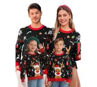 Saodimallsu Set di Maglioni Natalizi per Famiglia, Girocollo, a Maniche Lunghe, per Natale, da Uomo e da Donna, per Bambini, Motivo Renna, Maglione Invernale Caldo, B-Nero Uomo, L