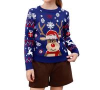 Saodimallsu Set di maglioni natalizi per famiglia, girocollo, a maniche lunghe, per Natale, da uomo e da donna, per bambini, motivo renna, maglione invernale caldo, C-blu scuro bambini, 11-12 Anni