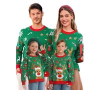Saodimallsu Set di Maglioni Natalizi per Famiglia, Girocollo, a Maniche Lunghe, per Natale, da Uomo e da Donna, per Bambini, Motivo Renna, Maglione Invernale Caldo, B-Green Uomo, XXL