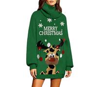 Saodimallsu Vestito a maglia da donna oversize a collo alto, vestito pullover a maniche lunghe tinta unita elegante, mini vestito natalizio con maniche a lanterna, vestito invernale di Natale, verde