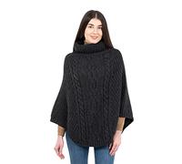 SAOL 100% Lana Merino Cavo Maglia Signore Irlandese Aran Poncho Cardigan, Carbone, Taglia Unica