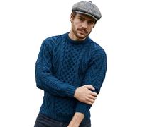 SAOL 100% lana merino da uomo tradizionale irlandese Aran girocollo lavorato a maglia maglione pullover, blu oceano, 3XL