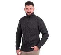 SAOL Aran - Maglione da uomo in lana con collo a zip, per pescatori irlandesi, prodotto in Irlanda, Antracite, L
