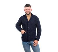 SAOL Cardigan Aran da Uomo con Collo a Scialle a trecce (Blu Militare, 3XL)
