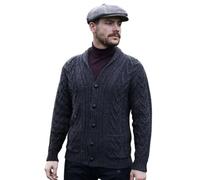 SAOL Cardigan Aran da Uomo con Collo a Scialle a trecce (Carbone, M)
