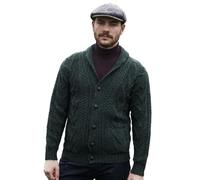 SAOL Cardigan Aran da Uomo con Collo a Scialle a trecce (Verde Militare, L)