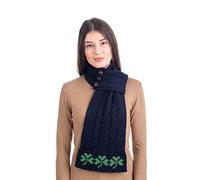 SAOL - Donna - Sciarpa Aran Loop con motivo a trifoglio - 100% lana merino, Navy, taglia unica