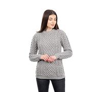 SAOL Maglione Girocollo in Maglia di Lana a Trecce (Grigio, L)