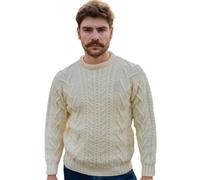 SAOL Maglione Girocollo Tradizionale Aran da Uomo (Naturale, XL)