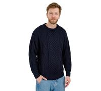 SAOL Pullover Irlandese Lavorato a Maglia da Uomo Girocollo Aran, Navy, L