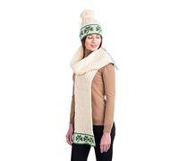 SAOL - Sciarpa Aran tradizionale in lana merino 100% con albero della vita e trifoglio irlandese, da donna, Naturale, taglia unica