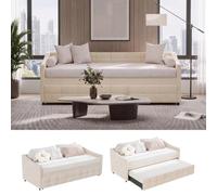 SAOOZBE Divano Letto Estraibile 90x200 cm, Letto da Giorno Estraibile Imbottito con Rete a Doghe, Letto Multifunzione per Soggiorno e Camera, senza Materasso, Velluto Beige
