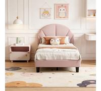 SAOOZBE Lettino imbottito per bambini, 90 x 200 cm, con testiera regolabile in petalo, letto singolo, per ragazzi, con rete a doghe (rosa D, 90 x 200 cm)