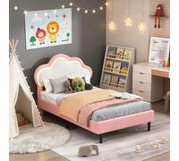 SAOOZBE Lettino imbottito per bambini, 90 x 200 cm, letto da principessa, con testa a LED e testiera regolabile in nuvole, letto singolo, letto per ragazzi con rete a doghe (rosa A, 90 x 200 cm)