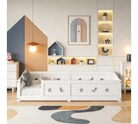 SAOOZBE Letto per bambini 90 x 200 cm, letto Montessori con protezione anti-caduta e rete a doghe massiccia, per bambini, in legno di pino (bianco B, 90 x 200 cm)