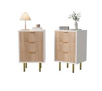 SAOOZBE - Set di 2 comodini da notte, comodino con 3 cassetti in legno, con spazio per riporre oggetti, comodini moderni in stile Boho per camera da letto, soggiorno, 40x40x65cm, colore legno naturale